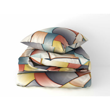 Pierre Cardin Lucas Bettwäsche mit geometrischem Muster in Braun-, Grau-, Gelb- und Blautönen.