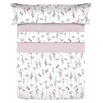 Einzelmatratze Bettwäsche-Set mit floralem Muster und Mauve-Streifen.