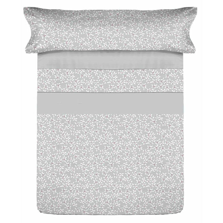 Bettwäsche-Set für Doppelmatratze mit grauem Blätter Design und Kissenbezug.
