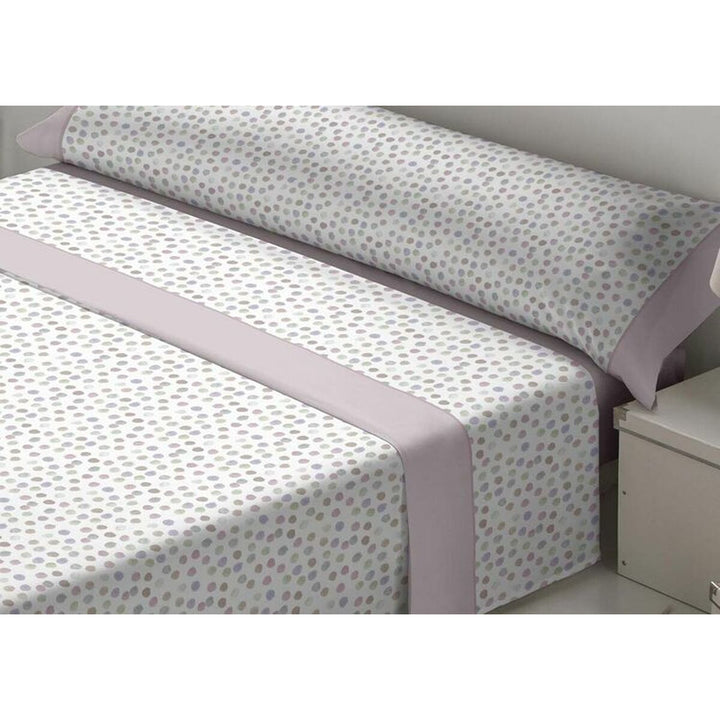 Weißes Bettwäsche-Set mit rosa Punkten, King Size. Beinhaltet Bettlaken und Kissenbezug.