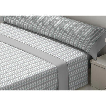 Graues Ander King Size Bettwäsche-Set mit Streifenmuster.