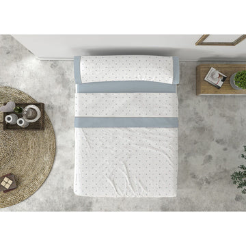 Bettwäsche-Set TOPOS mit blauem Punktdesign. Einzelmatratze für Schlafzimmer Deko.