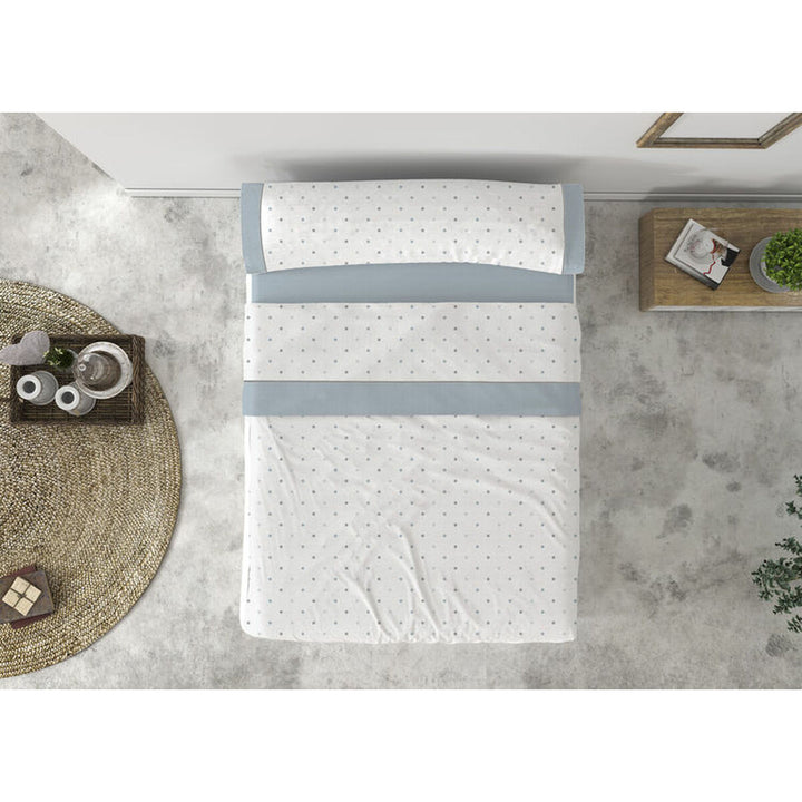 Bettwäsche-Set TOPOS mit blauem Punktdesign. Einzelmatratze für Schlafzimmer Deko.