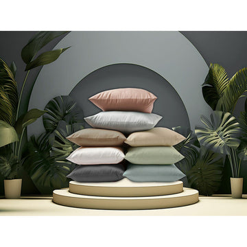 Stapel von Happy Home Leinen Kissenbezüge Double Size in verschiedenen Farben.