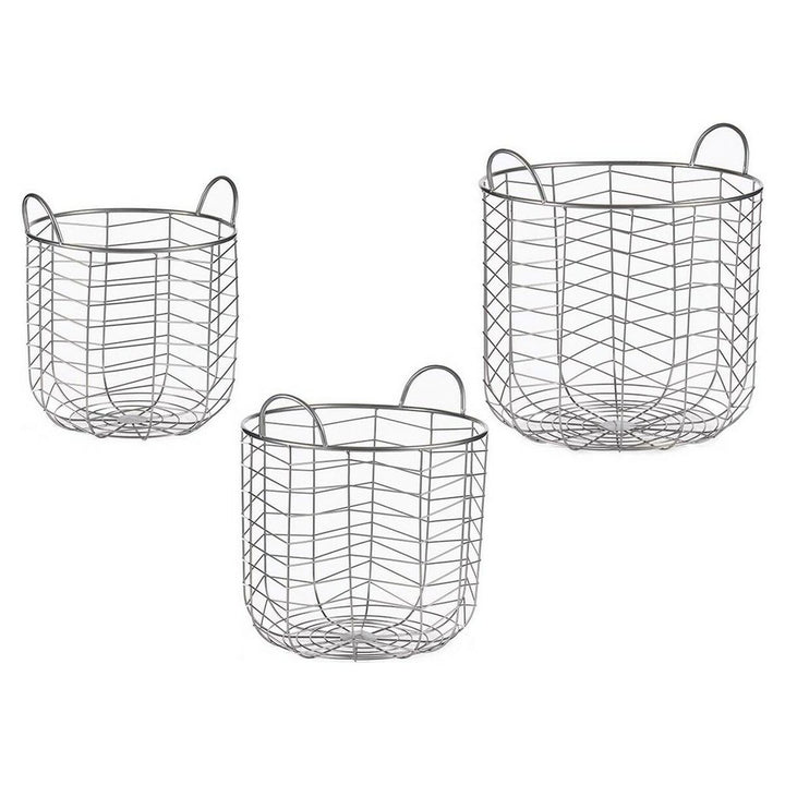 Silberfarbene Metallkörbe mit Griffen, 3er Set - homely Family Shop