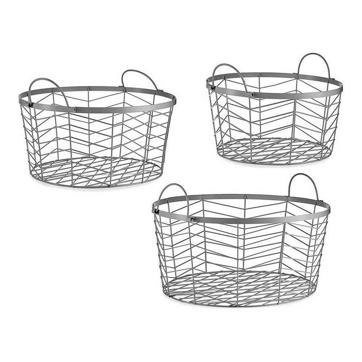 Silberfarbene Metallkörbe als 3er Set mit Drahtdesign - homely Family Shop