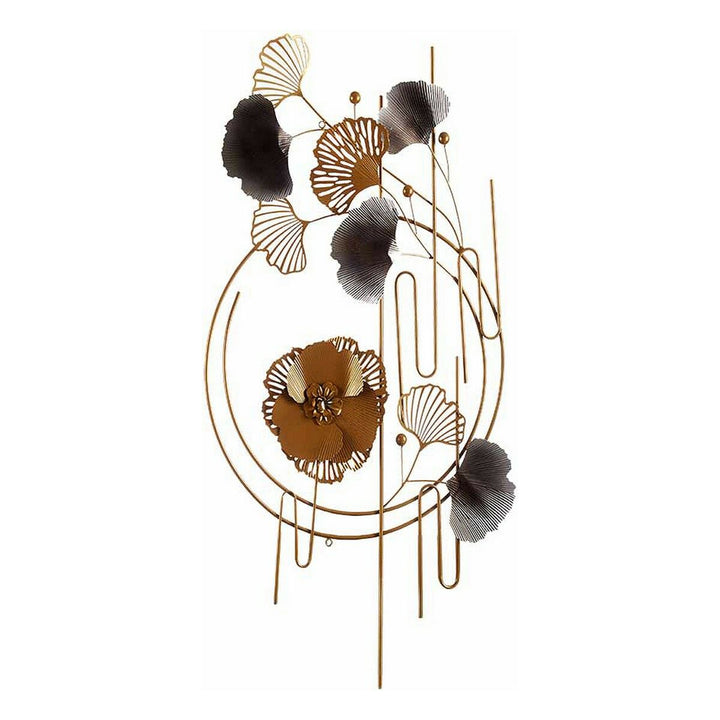 Abstraktes Blomster Wandbild aus Metall in Gold und Schwarz. Metall Wanddeko.