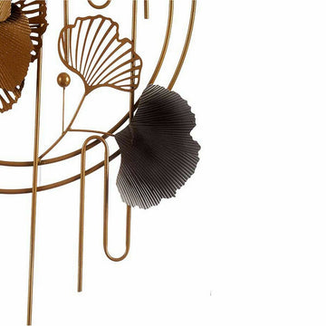Abstraktes Blomster Wandbild aus Metall, goldfarbene Dekoration mit schwarzen Akzenten.