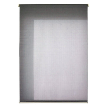 Graues Rollo mit halbtransparentem Stoff für Fenster.