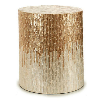 Goldener Hocker mit Perlmutt Effekt und Spanplatte - homely Family Shop