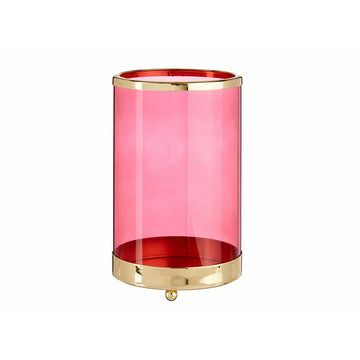 Rosa Kerzenschale mit goldenem Metall und Zylinder aus Glas.