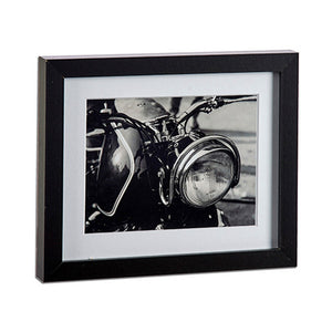 Schwarzer Bildrahmen mit Motorrad Foto. Spanplatte, 23x3x28 cm.