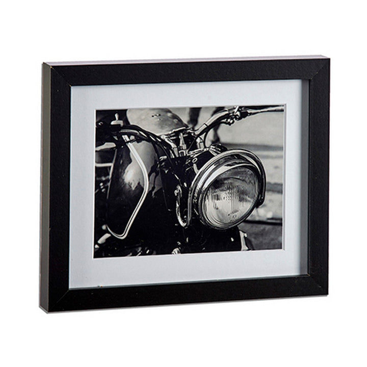 Schwarzer Bildrahmen mit Motorrad Foto. Spanplatte, 23x3x28 cm.