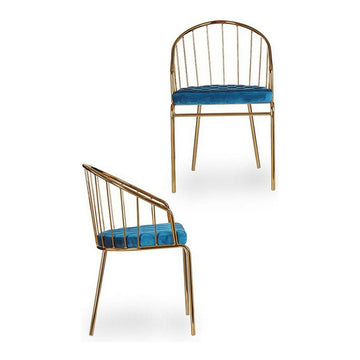 Goldener Stuhl mit blauem Samtkissen und Stangen - Homely Family Shop