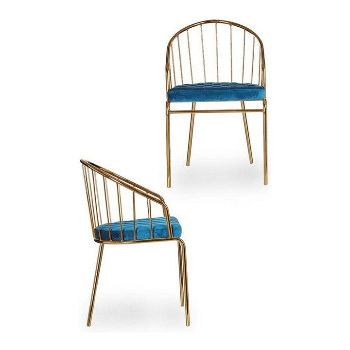 Goldener Stuhl mit blauem Samtkissen und Stangen - Homely Family Shop