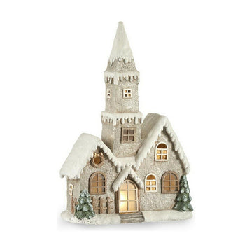 Graues Deko-Haus mit LED und Musik. Die Weihnachtsfigur aus Magnesium ist ein echter Hingucker.