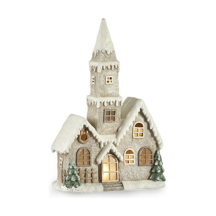 Graues Deko-Haus mit LED und Musik. Die Weihnachtsfigur aus Magnesium ist ein echter Hingucker.