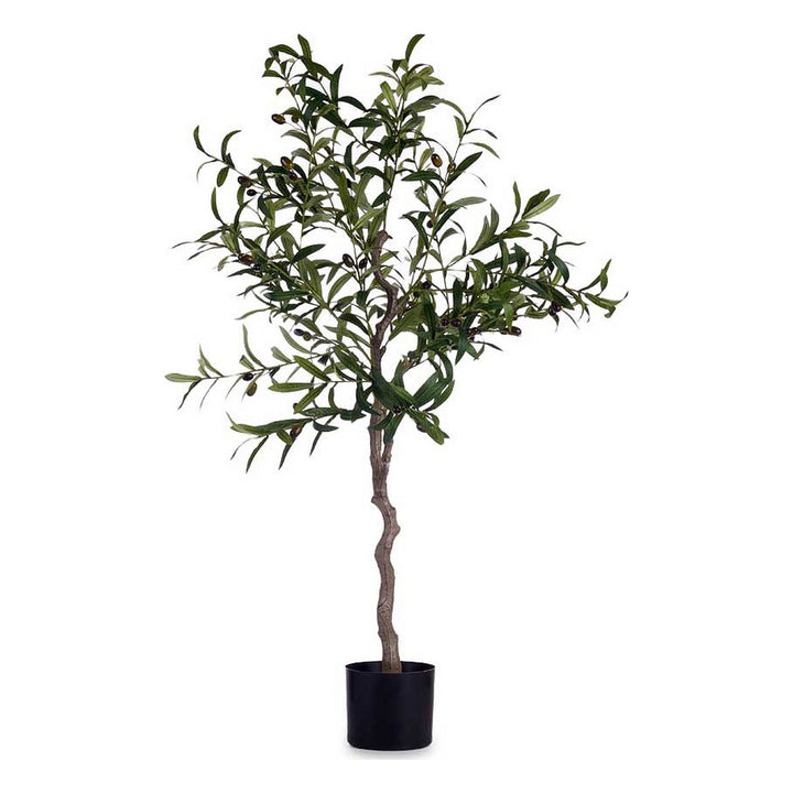 Dekorativer Olivenbaum aus Kunststoff mit Eisenkabel im schwarzen Topf. Kunstpflanze für Innenräume.