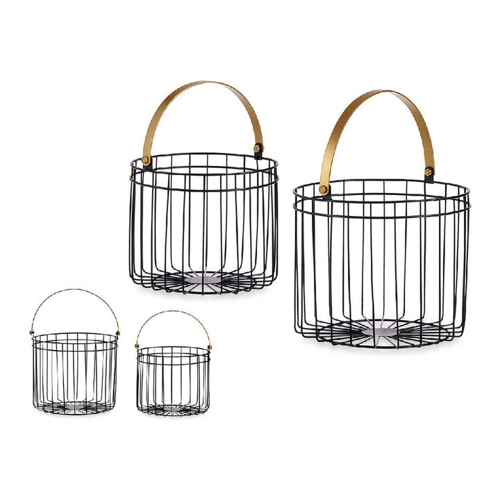 Zylindrische Körbe aus schwarzem Metall mit goldenen Griffen - homely Family Shop