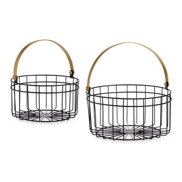 Zwei schwarze Metallkörbe mit goldenen Griffen - homely Family Shop