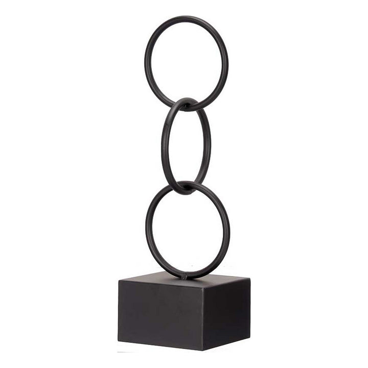 Schwarze Deko-Figur mit Metallringen auf Sockel - homely Family Shop