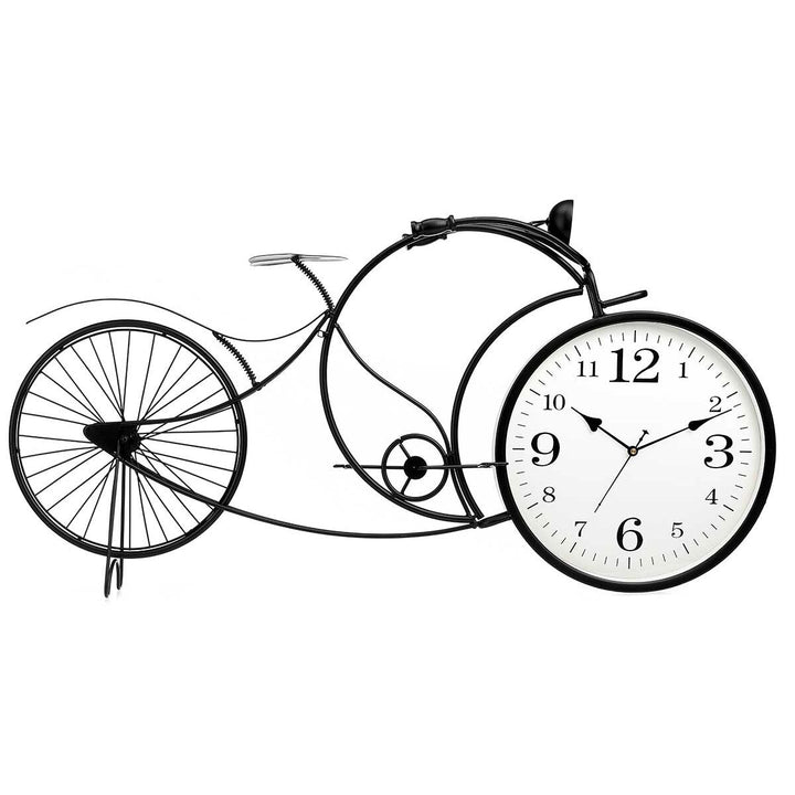 Schwarze Fahrrad Uhr aus Metall. Dekoratives Fahrrad Design mit integrierter Uhr.
