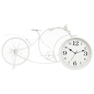 Weiße Metall Fahrrad Wanduhr. Buntes Deko Fahrrad mit Uhr.