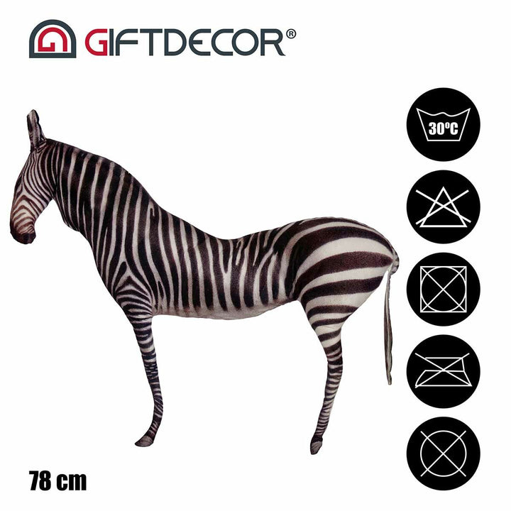 Schwarz-weißes Zebra-Kissen mit Waschanleitung. Dekoratives Kissen im Zebra-Design.
