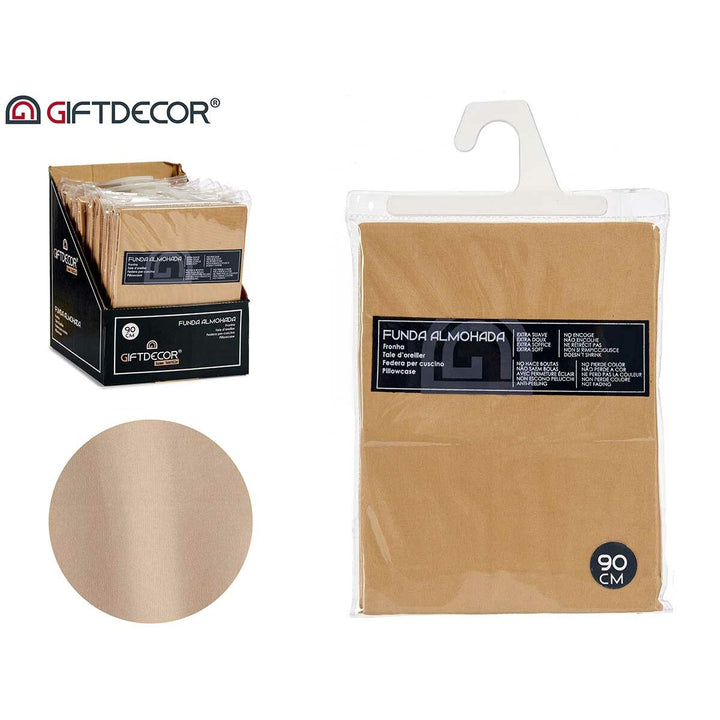 Beige Kissenbezug in Verpackung, 90 cm. Weiche Textur, Anti-Peeling Eigenschaften.