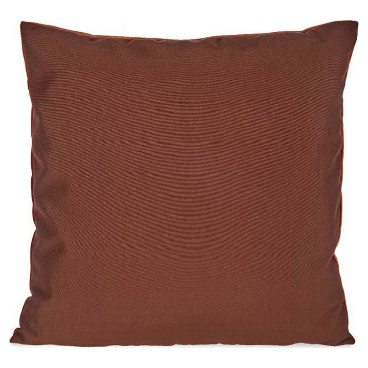 Quadratisches Kissen aus orangefarbenem Polyester Samt mit Naht.