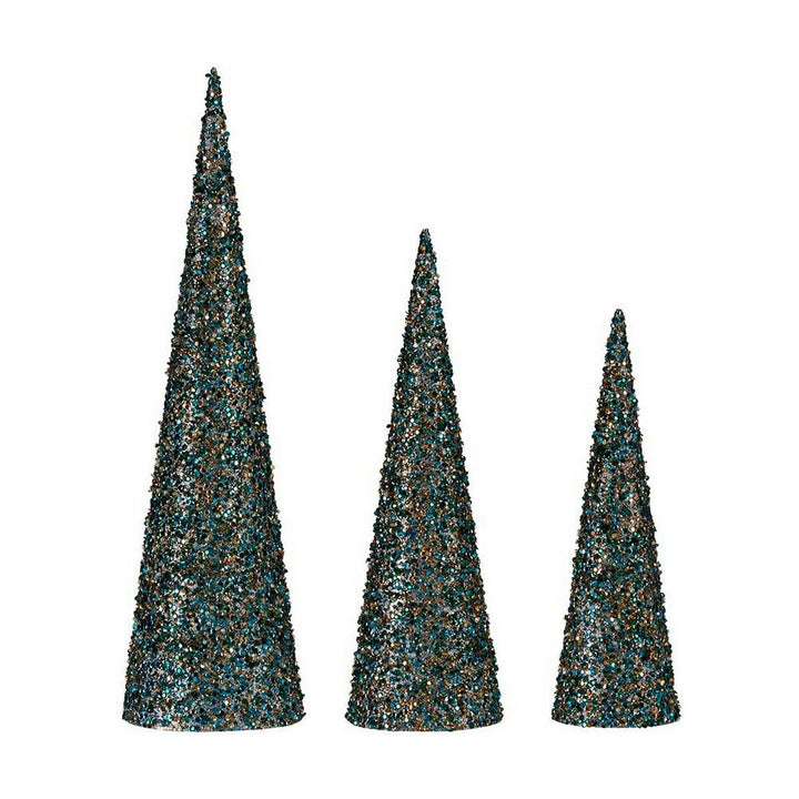 Blaue und goldene Weihnachts Kegel Dekoration mit Pailletten aus Kunststoff.