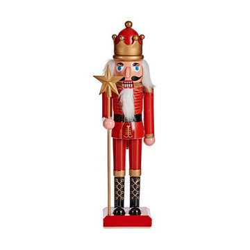 Roter Nussknacker Deko-Figur aus Kunststoff mit goldener Krone und Stern.