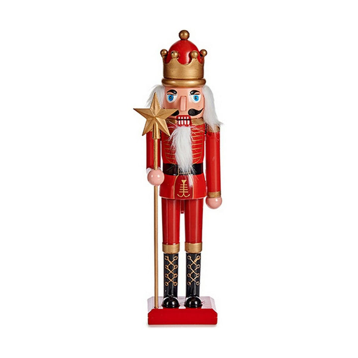 Roter Nussknacker Deko-Figur aus Kunststoff mit goldener Krone und Stern.