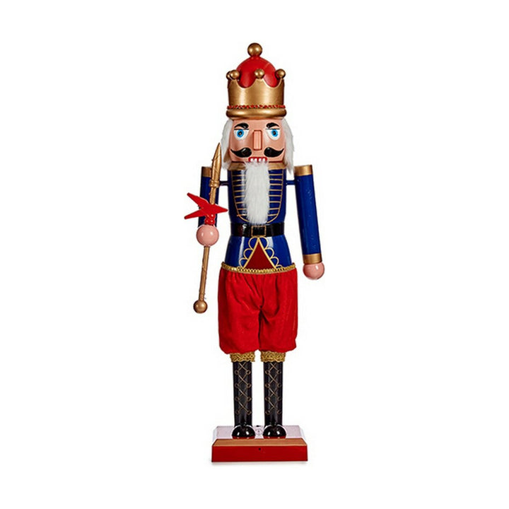 Roter und blauer Nussknacker als Deko-Figur mit goldener Krone und Zepter.