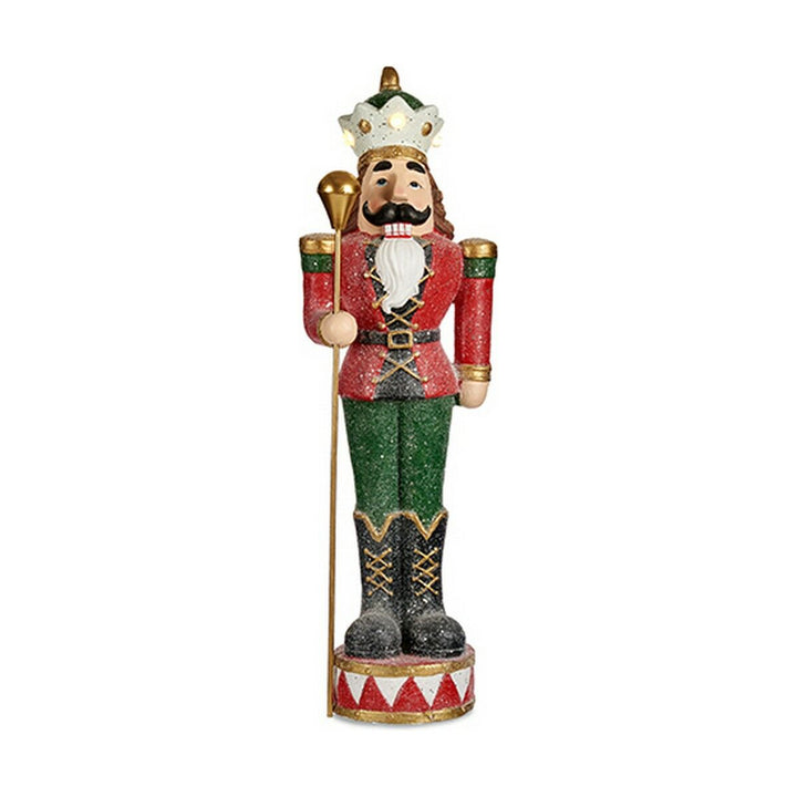 Rote Nussknacker Deko-Figur mit LED-Leuchten und Polyesterharz Details.