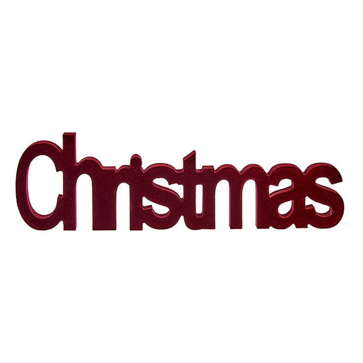 Rote Weihnachtsdekoration aus Holz mit Schriftzug 'Christmas'.