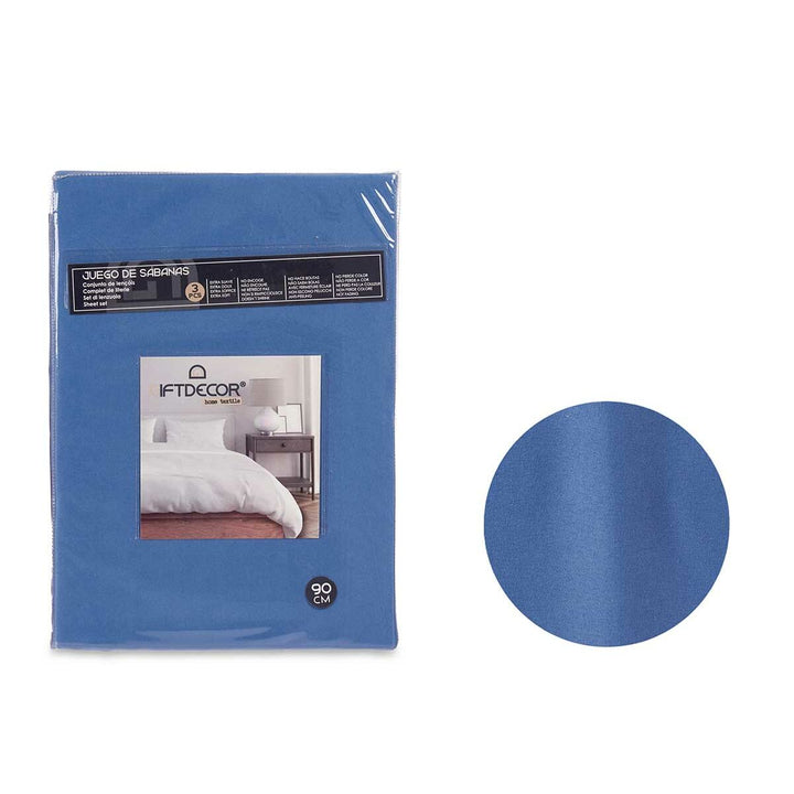 Blaues Bettwäsche-Set für Einzelmatratze, 3-teilig. Farbecht, läuft nicht ein.