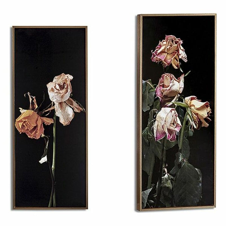 Gold gerahmte Blumenbilder auf Spanplatte mit Rosen - homely Family Shop