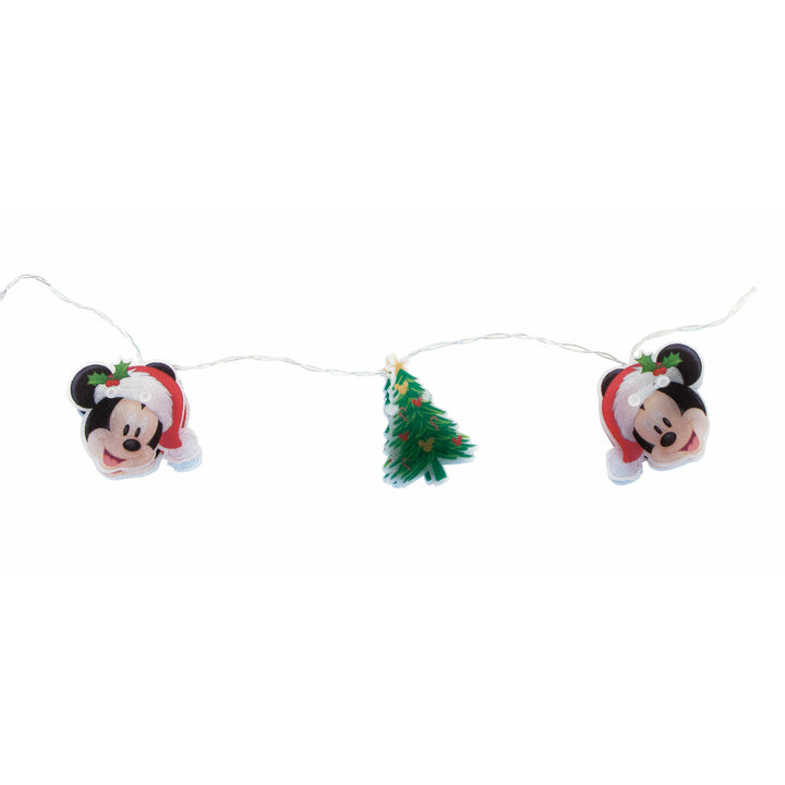 LED-Lichterkette mit Mickey Mouse und Weihnachtsbäumen. Festliche Dekoration.