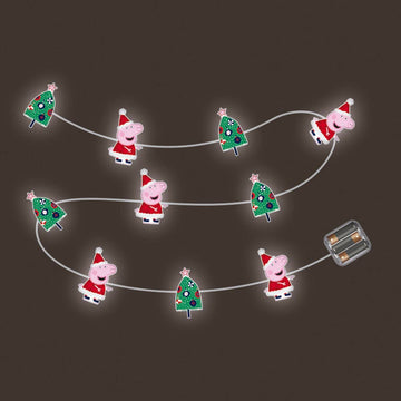 LED Lichterkette mit Peppa Pig und Weihnachtsbäumen. Festliche Deko mit warmem Licht.