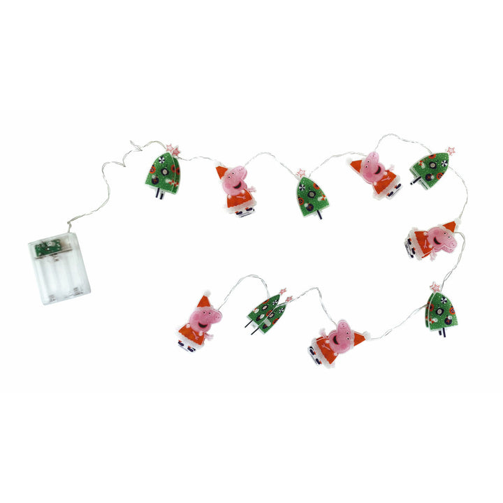 Peppa Pig Lichterkette mit Weihnachtsmannkostüm und Weihnachtsbäumen für gemütliche Atmosphäre.