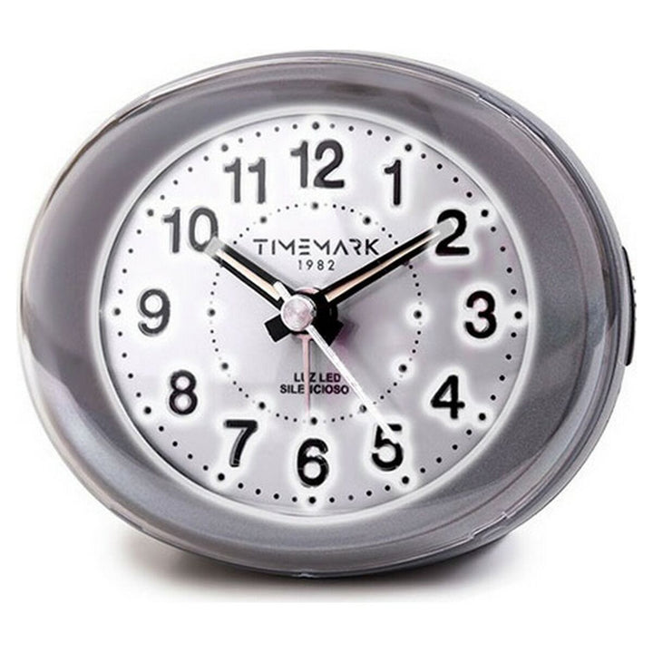Grauer Timemark Analog Wecker mit LED und gut lesbarem Zifferblatt.