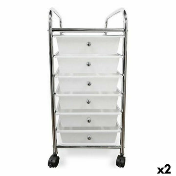 Confortime Schubladenschrank aus Metall mit 6 weißen Schubladen und Rollen.