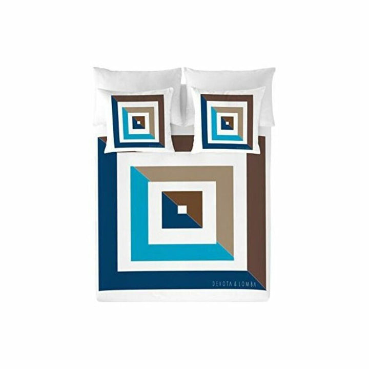 Devota & Lomba Bettbezug mit geometrischem Muster in Blau und Braun für Doppelmatratze.