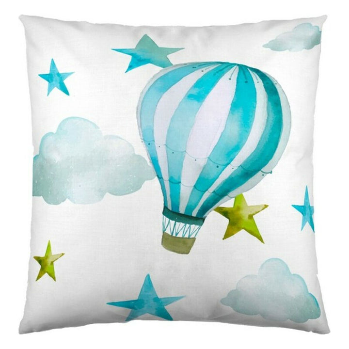 Kissenbezug mit Heißluftballon Motiv. Cool Kids Kissen mit Sternen und Wolken Design.