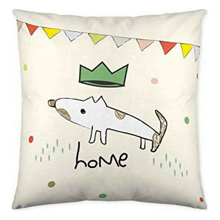 Icehome Pauline Kissenbezug mit Hund, Krone und bunte Flaggen Deko.