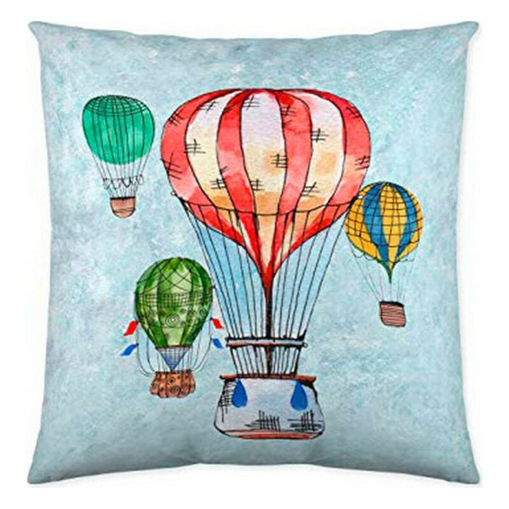 Icehome Emelie Kissenbezug (60x60 cm) mit bunten Heißluftballons auf hellblauem Grund.