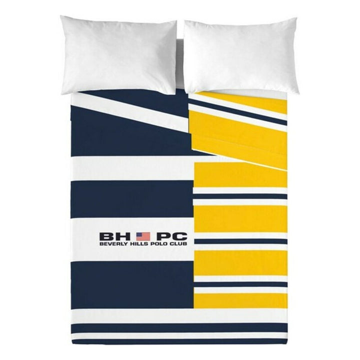 Beverly Hills Polo Club Oberlaken mit Streifen in Gelb, Navy und Weiß. Bettwäsche mit Logo.