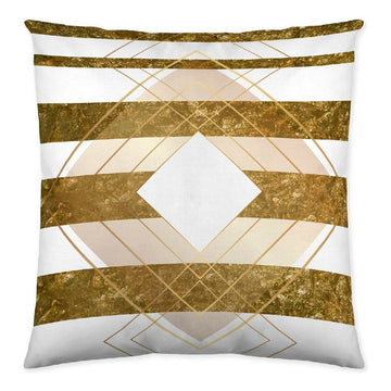Quadratischer Kissenbezug mit goldenen Streifen und geometrischem Diamant Design.
