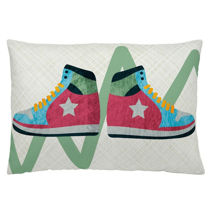 Naturals Kissenbezug mit Roboter-Design: Buntes Schuh-Motiv. Kinderzimmer Deko Kissen.